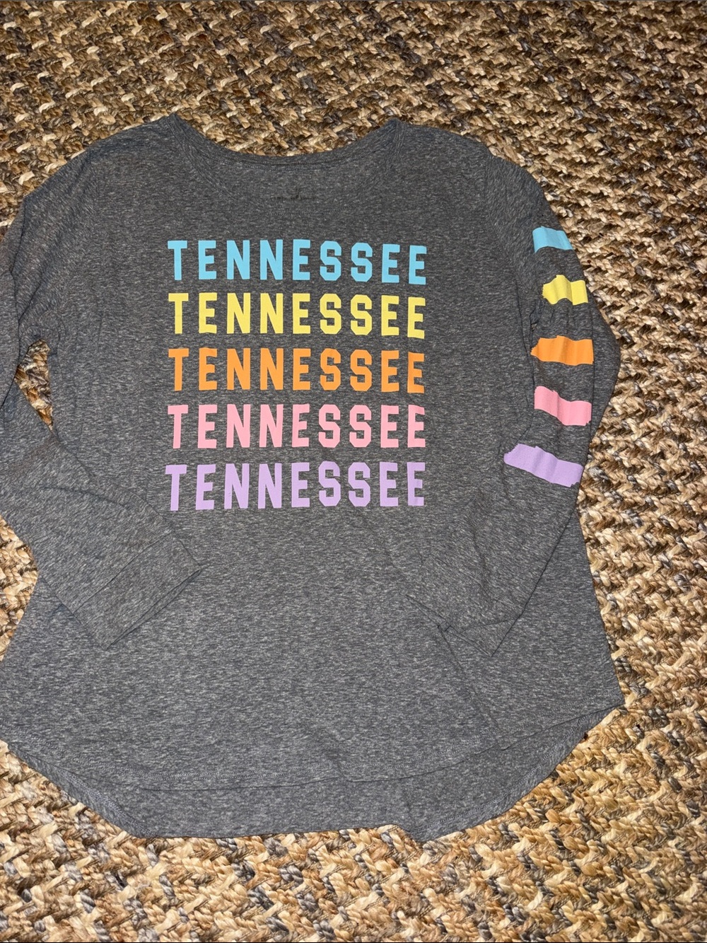 Tennessee Rainbow Print Long Sleeve Tee - Gray